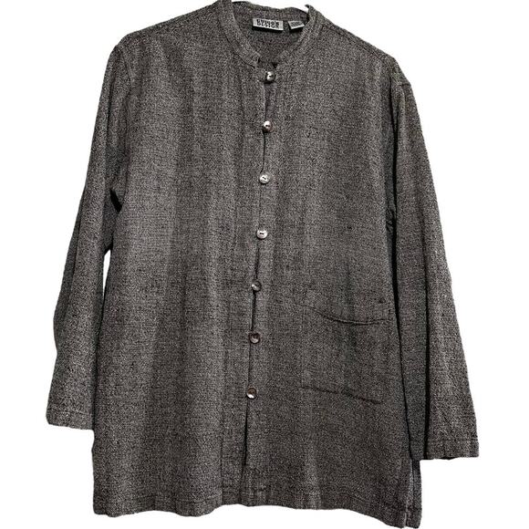 Chico's Design Textured Cardigan 99% Silk Button Down Collarless Pocket Gray L - Picture 1 of 4